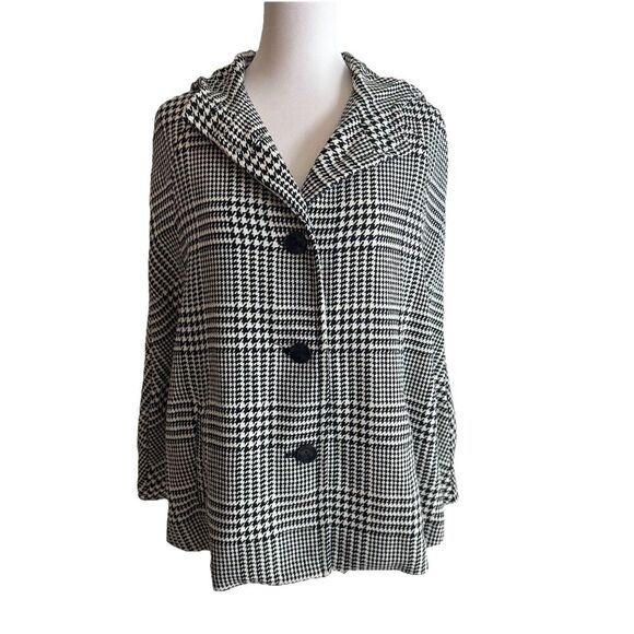 Talbots XS/S Hooded Houndstooth Cape Coat Black White Wool Blend New $199 - Picture 8 of 11